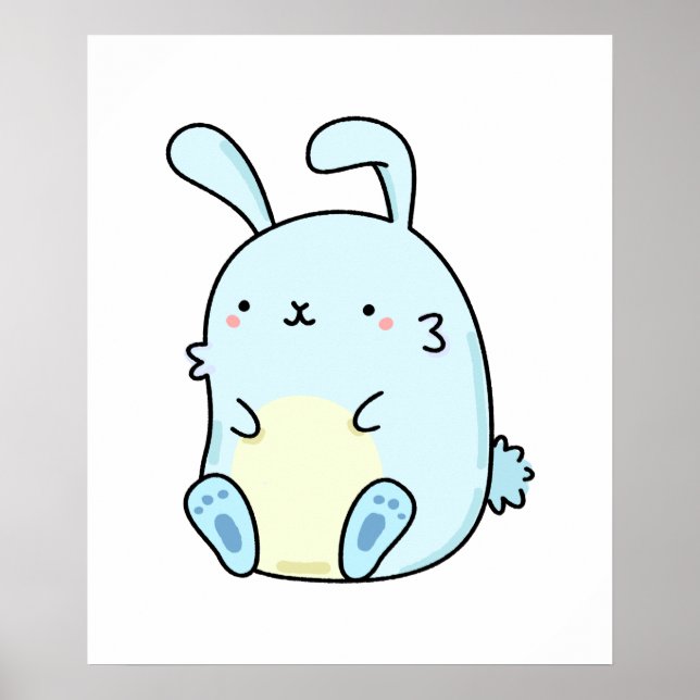 Cute Kawaii Blue Bunny Poster (Framsidan)