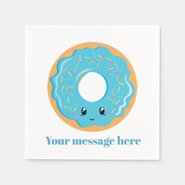 Cute Kawaii Blue donut add message napkins Pappersservett (Framsidan)