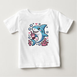 Cute Kawaii Blue Lycklig Shark Rosa Bubble Tea T Shirt