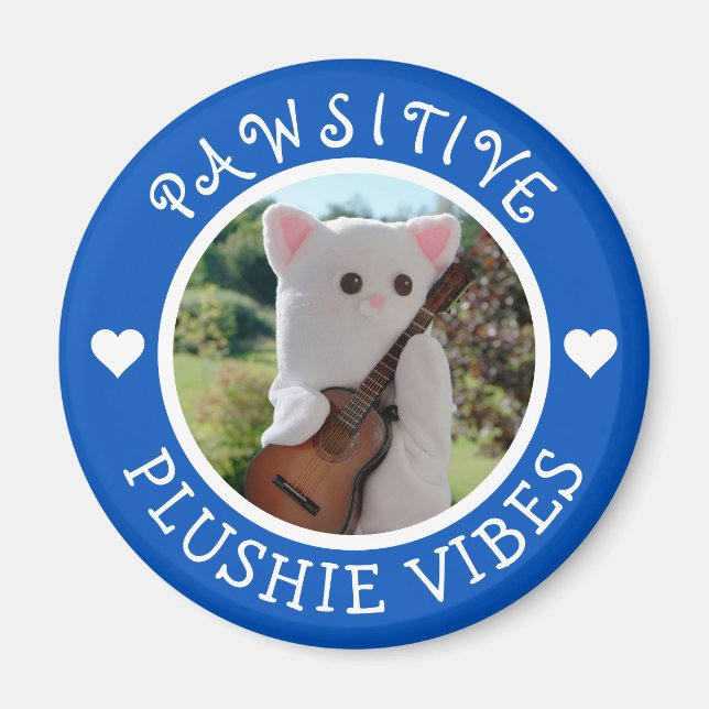 Cute Kawaii Blue Pawsitive Plushie Vibes Photo Magnet (Framsidan)