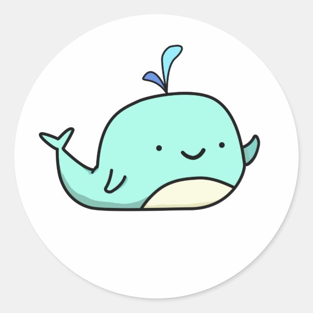 Cute Kawaii Blue Whale Runt Klistermärke (Framsida)
