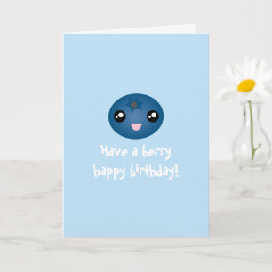 Cute Kawaii Blueberry har berry Grattis på födelse Kort