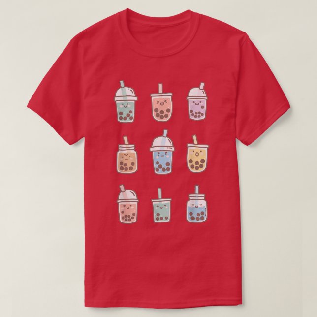 Cute Kawaii Boba Anime Bubble Tea Pastel T Shirt (Design framsida)