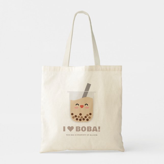 Cute Kawaii Boba Bubble Tea Personlig Tote Bag Tygkasse (Baksida)