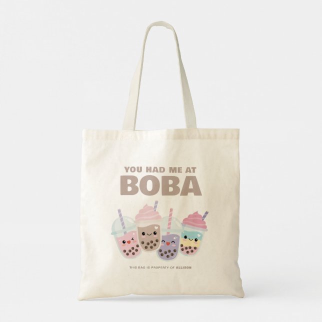 Cute Kawaii Boba Bubble Tea Tote Bag Tygkasse (Baksida)