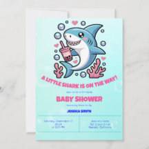 Cute Kawaii Boba Shark Rosa & Blue Baby Shower