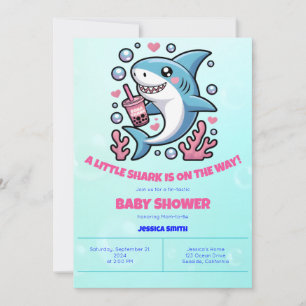 Cute Kawaii Boba Shark Rosa & Blue Baby Shower Inbjudningar