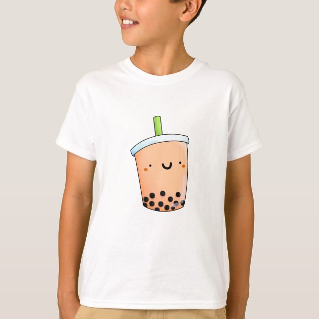 Cute Kawaii Boba Tea T Shirt (Framsida)