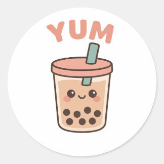 Cute Kawaii Boba Tea "Yum" Bubble Tea Sticker Runt Klistermärke