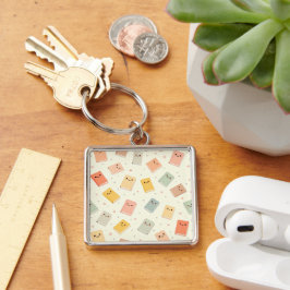 Cute Kawaii Bokar Keychain Fyrkantig Silverfärgad Nyckelring