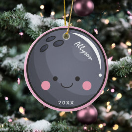 Cute Kawaii Bowling Ball Girl's Namn & Year Sporty Julgransprydnad Keramik