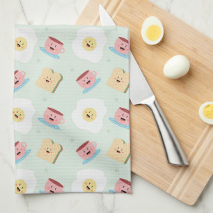 Cute Kawaii Breakfast Egg och Sandwich Mönster Kökshandduk