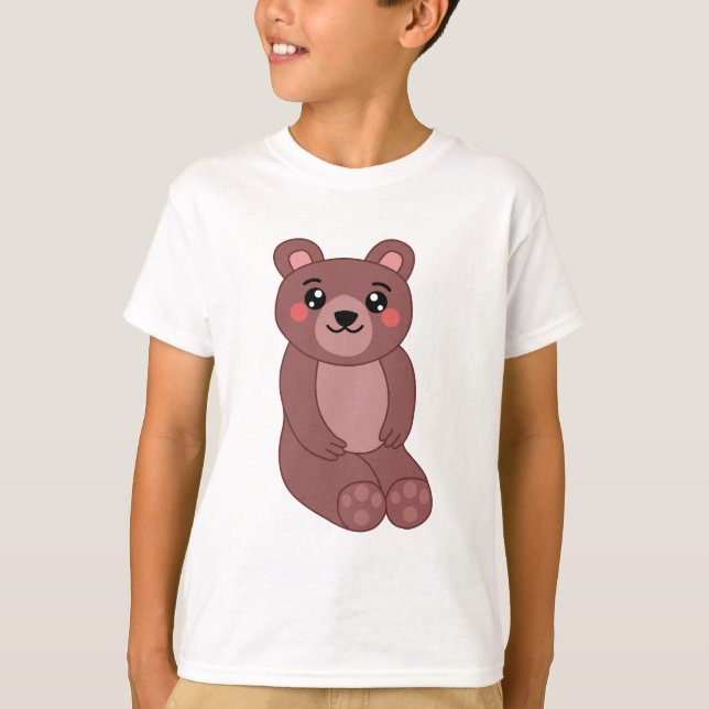 Cute Kawaii Brown Bear Illustration T Shirt (Framsida)