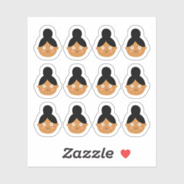 Cute Kawaii Brown Black Smiling Girl Journal Craft Klistermärken