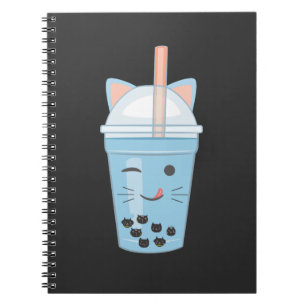 Cute Kawaii Bubble Tea Boba Mjölk Tea Cat Anteckningsbok