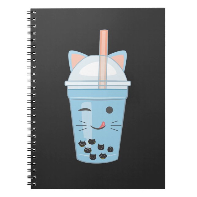 Cute Kawaii Bubble Tea Boba Mjölk Tea Cat Anteckningsbok (Framsidan)