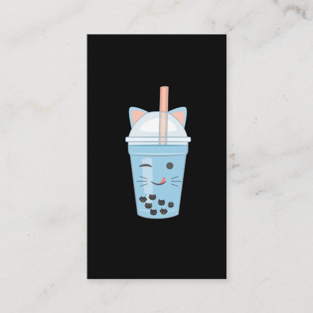 Cute Kawaii Bubble Tea Boba Mjölk Tea Cat Visitkort (Framsida)