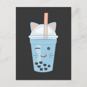 Cute Kawaii Bubble Tea Boba Mjölk Tea Cat Vykort