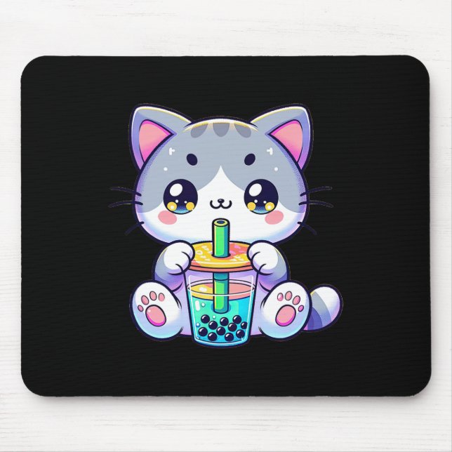 Cute Kawaii Bubble Tea Cat Japansk Kitten Anime Musmatta (Framsidan)