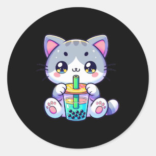 Cute Kawaii Bubble Tea Cat Japansk Kitten Anime Runt Klistermärke