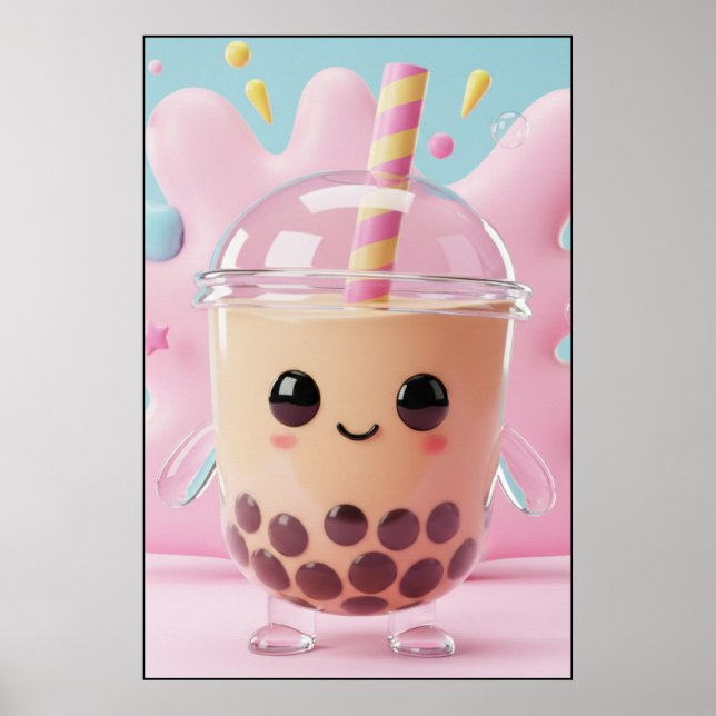 Cute Kawaii Bubble Tea Character Poster (Framsidan)