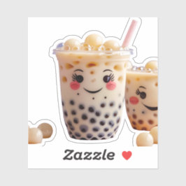 Cute Kawaii Bubble Tea Sticker med Blushing Ansikt Klistermärken