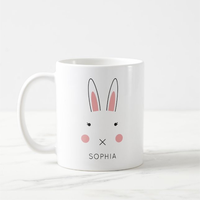 Cute Kawaii Bunny Ansikte eget namn Påsk Kaffemugg (Vänster)