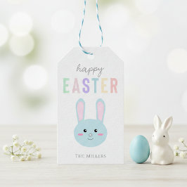 Cute Kawaii Bunny Blue Glad påsk Modern Presentetikett