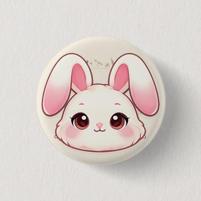 Cute Kawaii Bunny Face Button Knapp (Framsida)