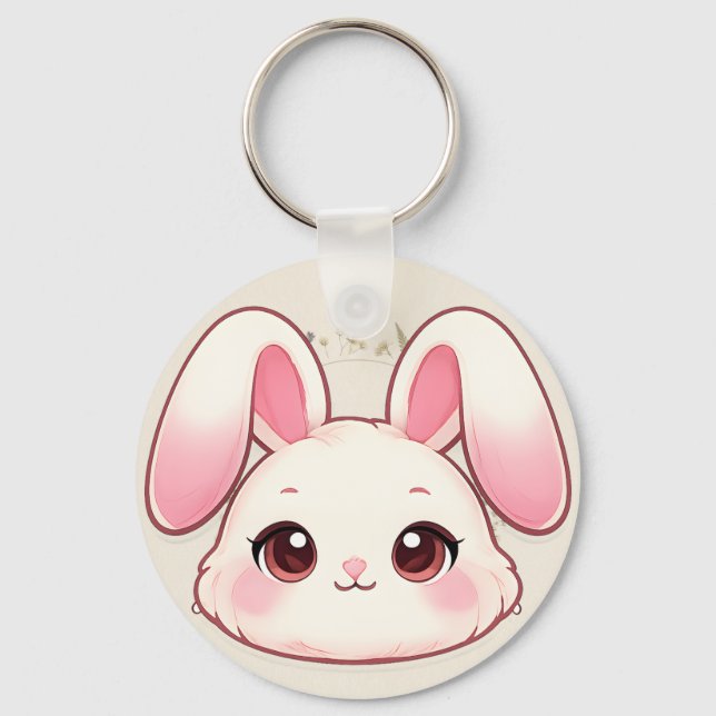 Cute Kawaii Bunny Face Keychain Nyckelring (Framsida)