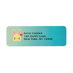 Cute Kawaii Bunny Head med Heart Lollipop Returadress Etikett
