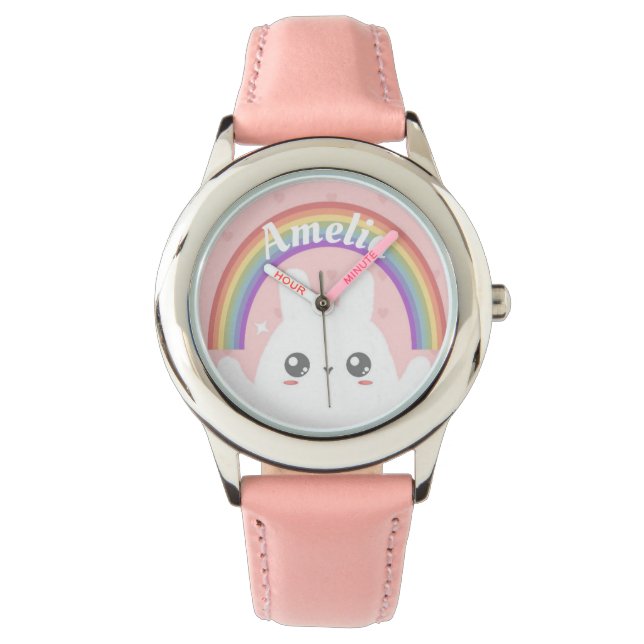 Cute Kawaii Bunny och Rainbow Personlig Armbandsur (Framsida)