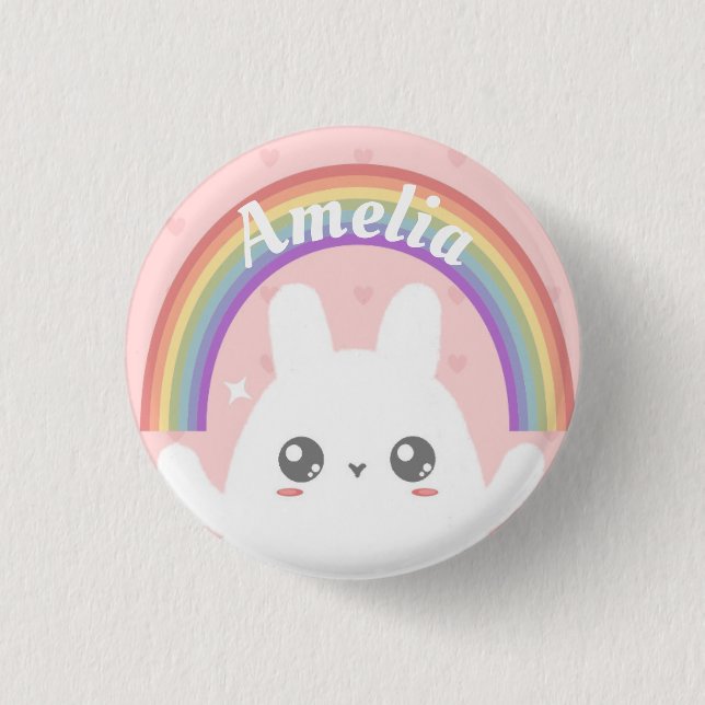 Cute Kawaii Bunny och Rainbow Personlig Knapp (Framsida)