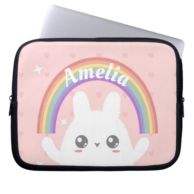 Cute Kawaii Bunny och Rainbow Personlig Laptop Fodral (Framsidan)