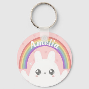 Cute Kawaii Bunny och Rainbow Personlig Nyckelring