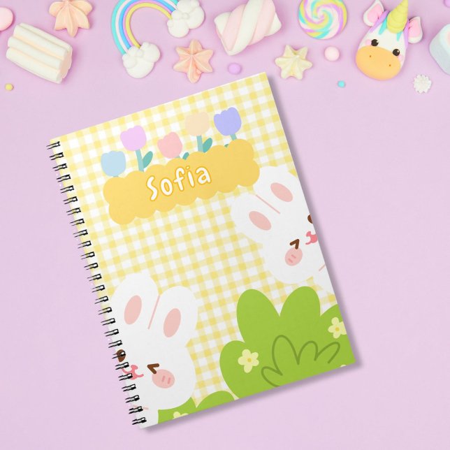Cute Kawaii Bunny Pastel Vår blommor Anteckningsbok (Skapare uppladdad)