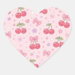 Cute Kawaii Bunny Pattern | Pink Pastel Aesthetic Hjärtformat Klistermärke
