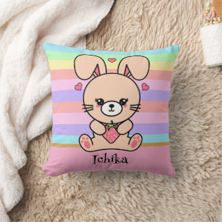 Cute Kawaii Bunny Rabbit Pastel Striped Kudde