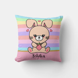 Cute Kawaii Bunny Rabbit Pastel Striped Kudde