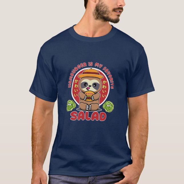 Cute Kawaii Burger Salad T Shirt (Framsida)