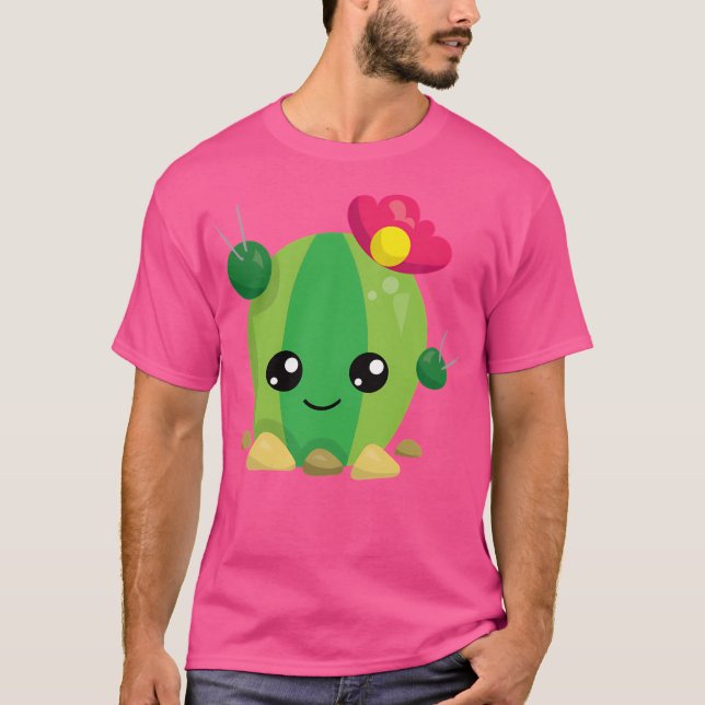 Cute Kawaii Cactus Emoji T Shirt (Framsida)