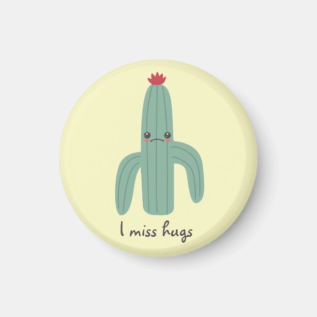 Cute Kawaii Cactus Misses Hugs Magnet (Framsidan)