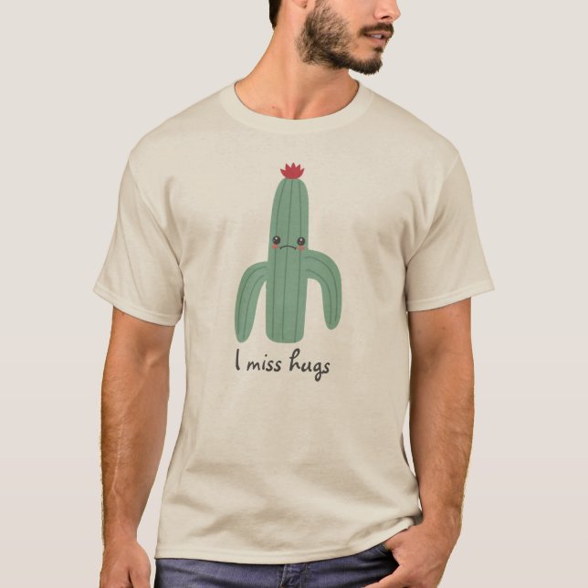 Cute Kawaii Cactus Misses Hugs T Shirt (Framsida)