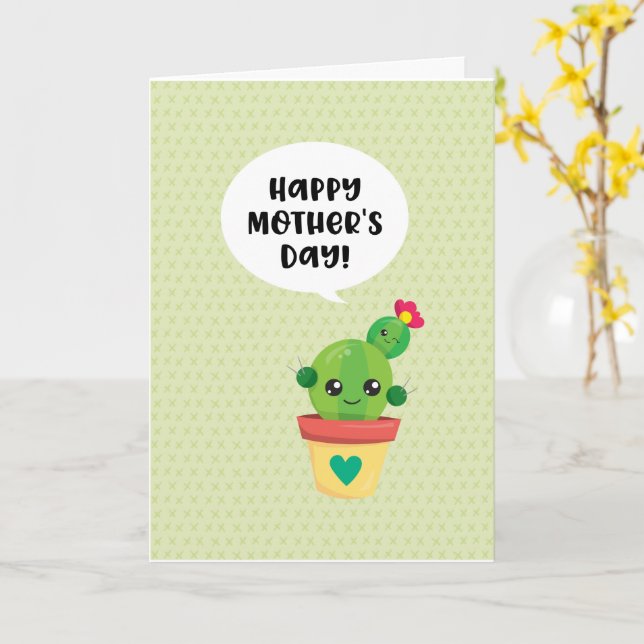 Cute Kawaii Cactus Mors dag Kort (Gul blomma)