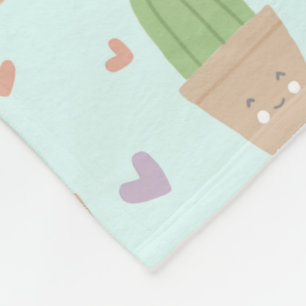 Cute Kawaii Cactus och Hearts Mönster Fleecefilt
