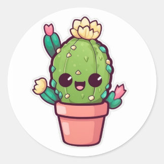 Cute kawaii cactus, succulent runt klistermärke
