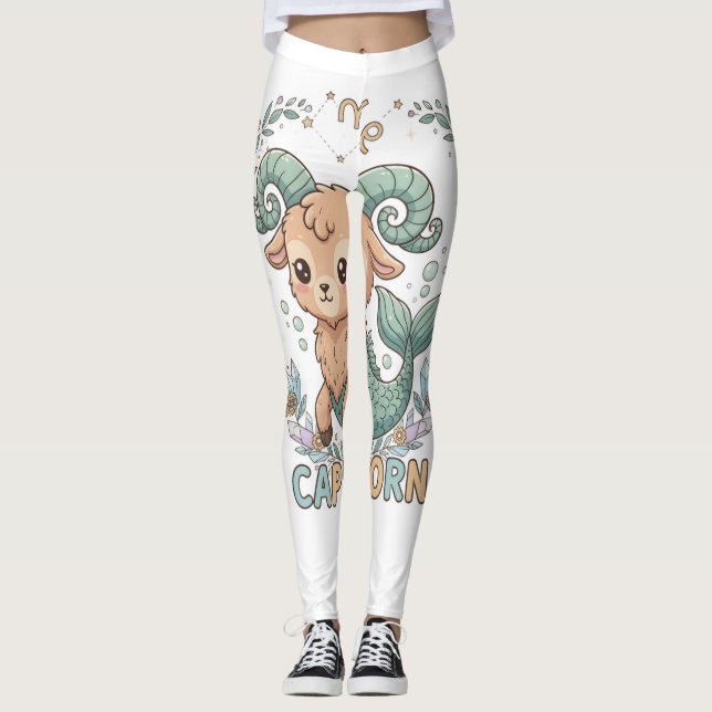 Cute Kawaii Capricorn Zodiac Sign Leggings (Framsida)