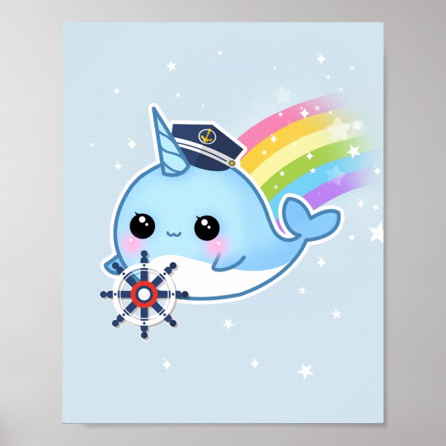 Cute kawaii captain narwhal with rainbow poster (Framsidan)