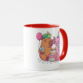 Cute Kawaii Capybara and Axolotl Birthday Party Mugg