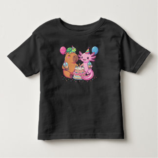 Cute Kawaii Capybara and Axolotl Birthday Party  T Shirt